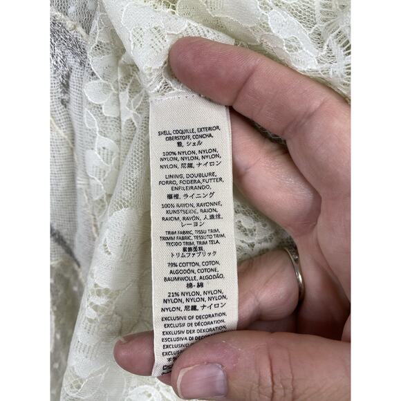 Free People Tunic Dress S Cream Floral Lace Mesh 3/4 Sleeve Vintage Look Boho - Picture 11 of 15